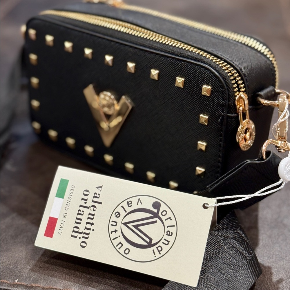 Valentino Orlandi Black and Gold Studded Bag